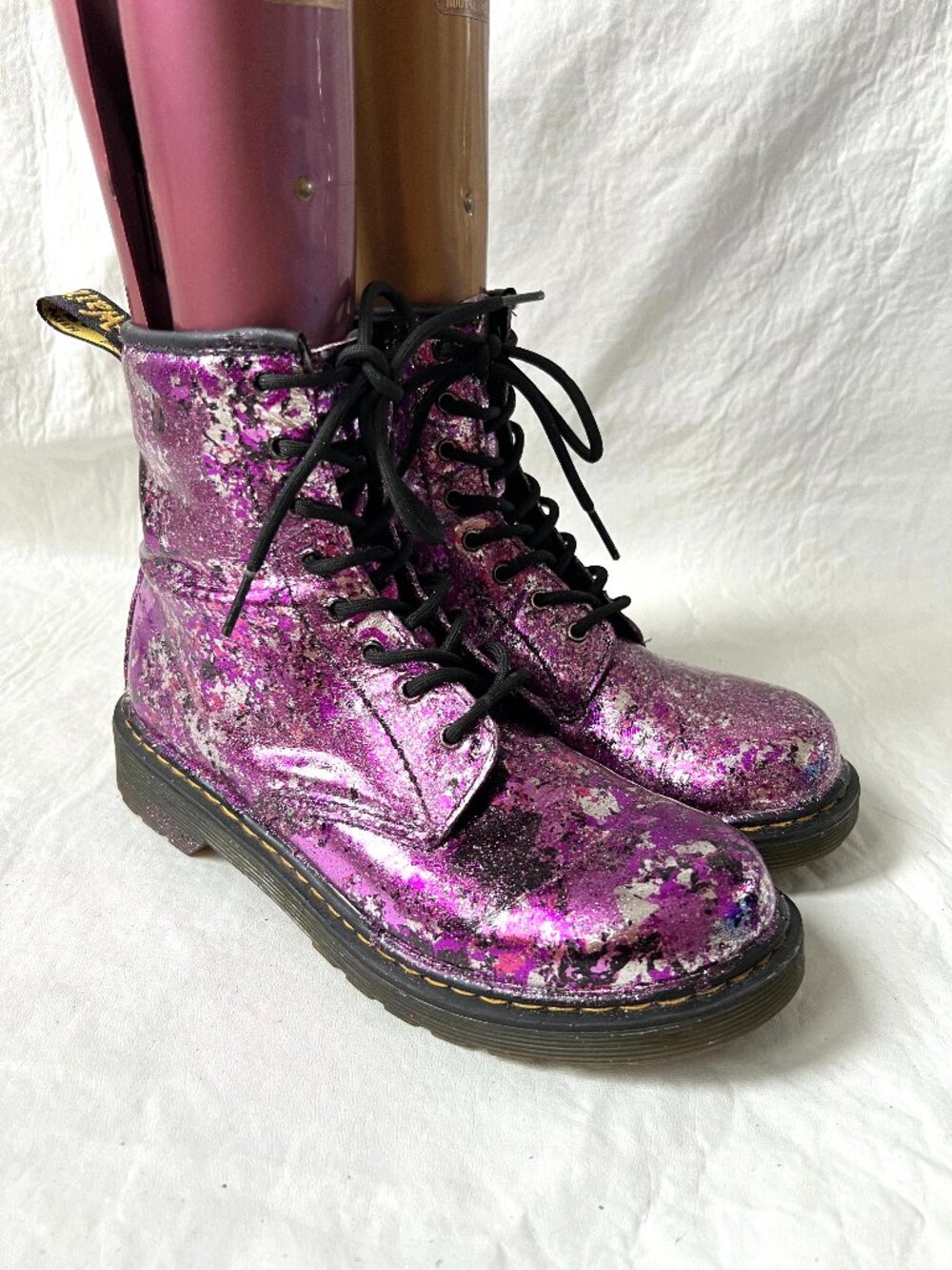 Dr Martens Boots 1460 Y metallic purple pink leather youth size 6 combat zip up